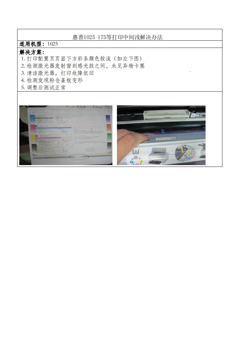 惠普1025 175等打印中间浅解决办法