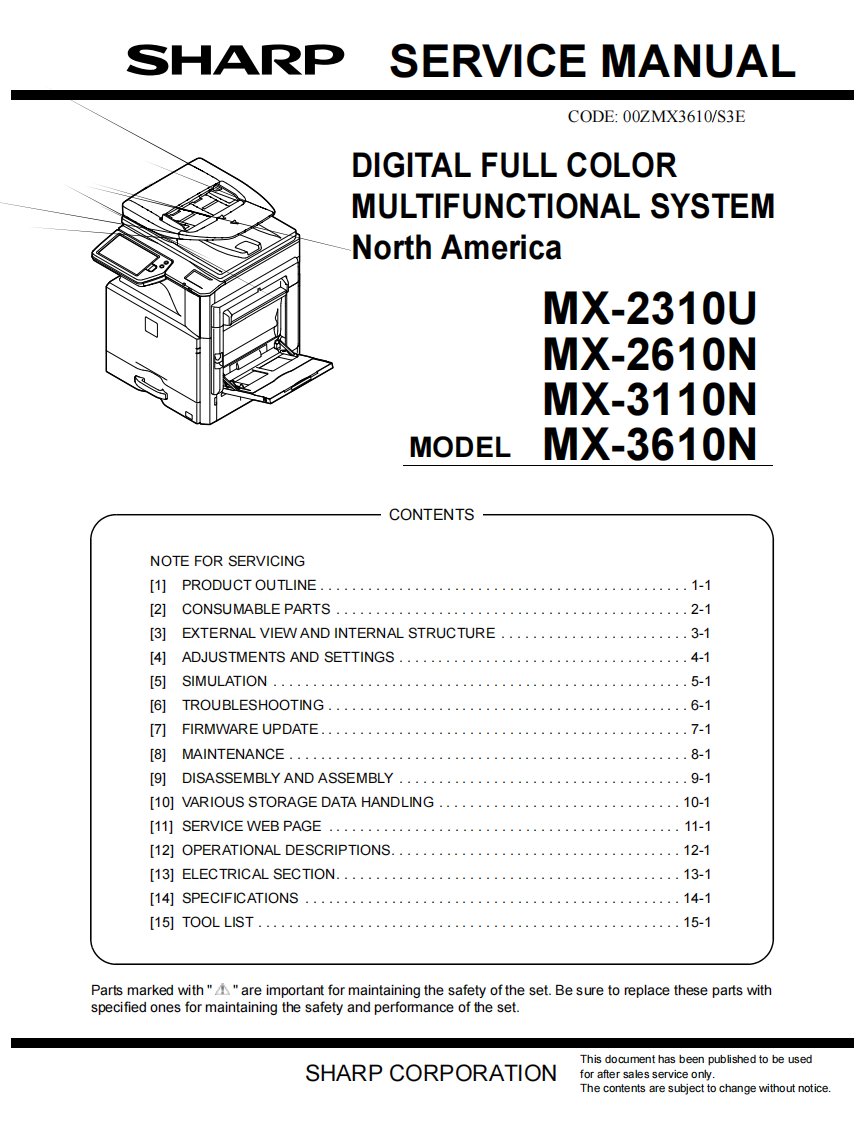 夏普 MX-3610N 彩色复印机英文维修手册