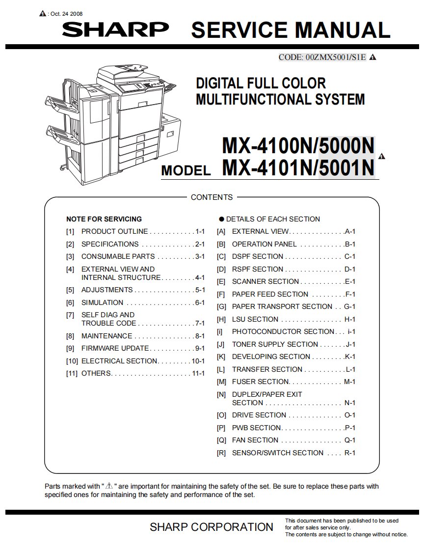 夏普 MX-4100N 4101N 5000N 5001N 彩色复印机英文维修手册