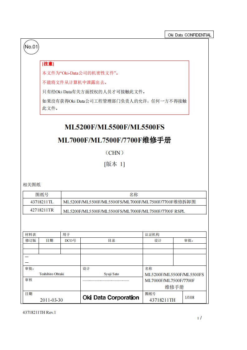 OKI ML5200F/ML5500F/ML5500FS ML7000F/ML7500F/7700F维修手册