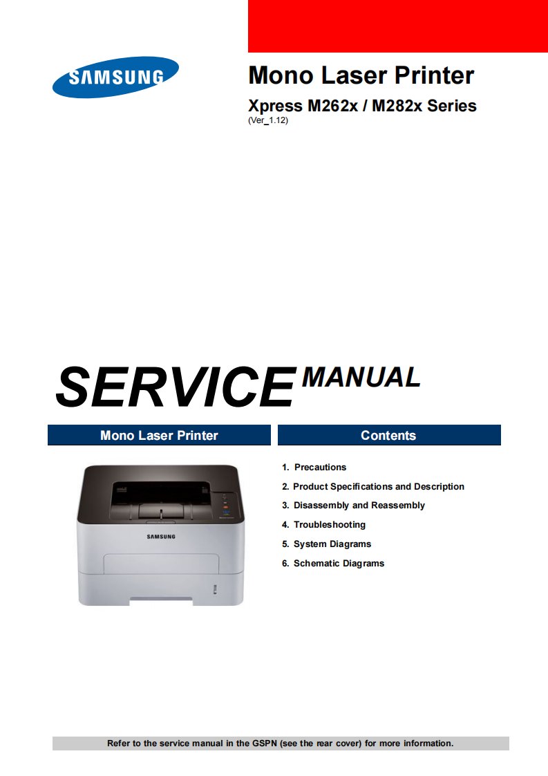 三星 M2620 M2625 M2626 M2820 M2825 M2826 打印机英文维修手册